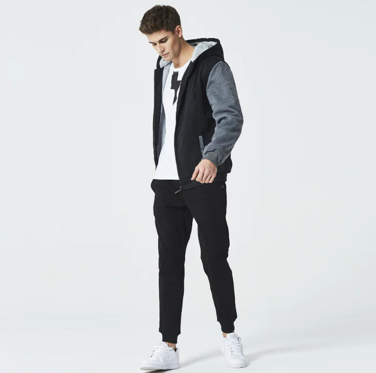 Men's Color Block Hooded Zip-Up Sweatshirt Jacket
