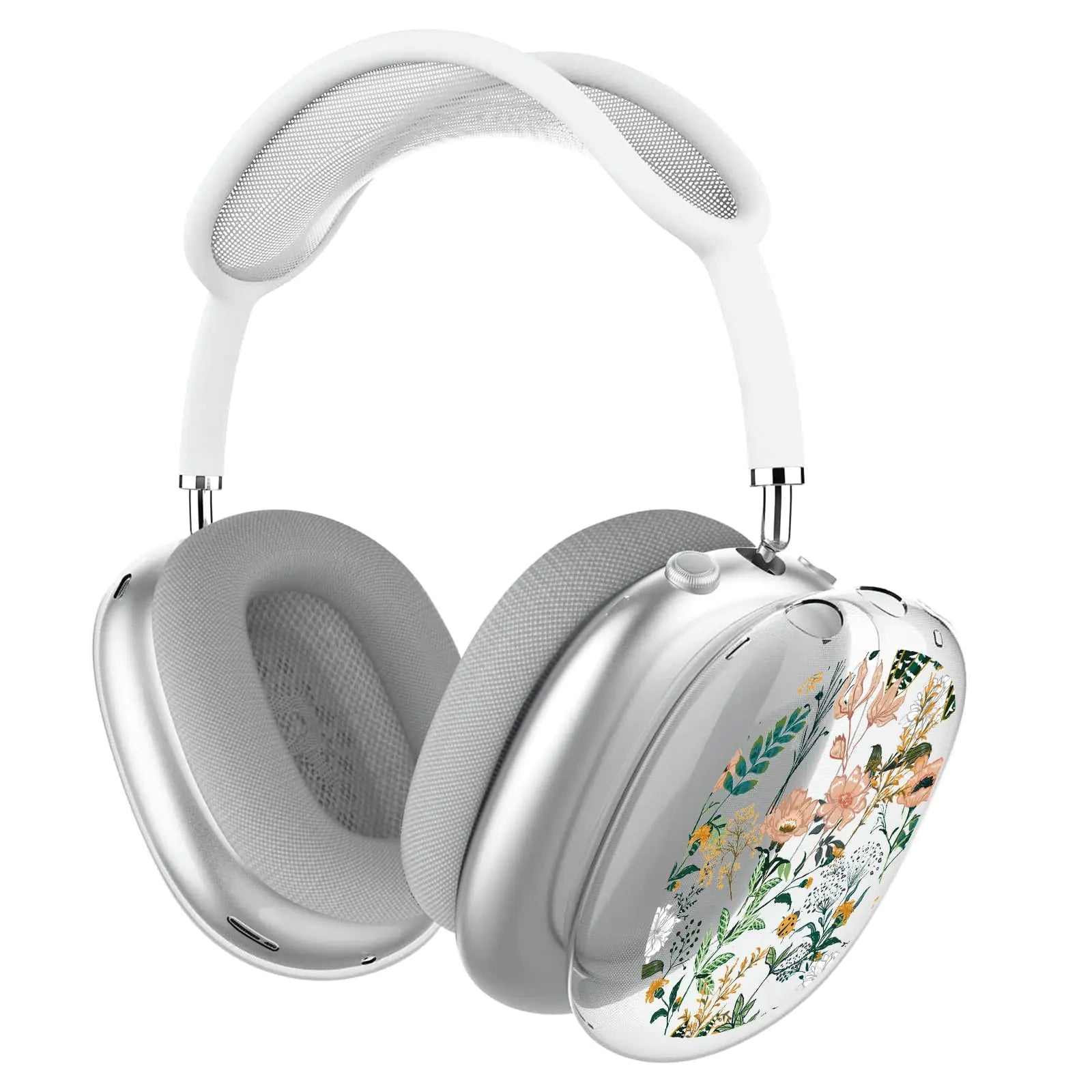 HIDAHE Cover for AirPods Max Headphones Cute Soft TPU for AirPods Max Case Transparent Case for AirPods Max White Flower